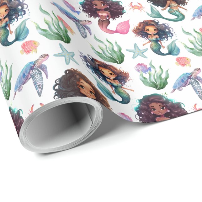 Black Mermaids Wrapping Paper. Geschenkpapier (Rolleneckpunkt)