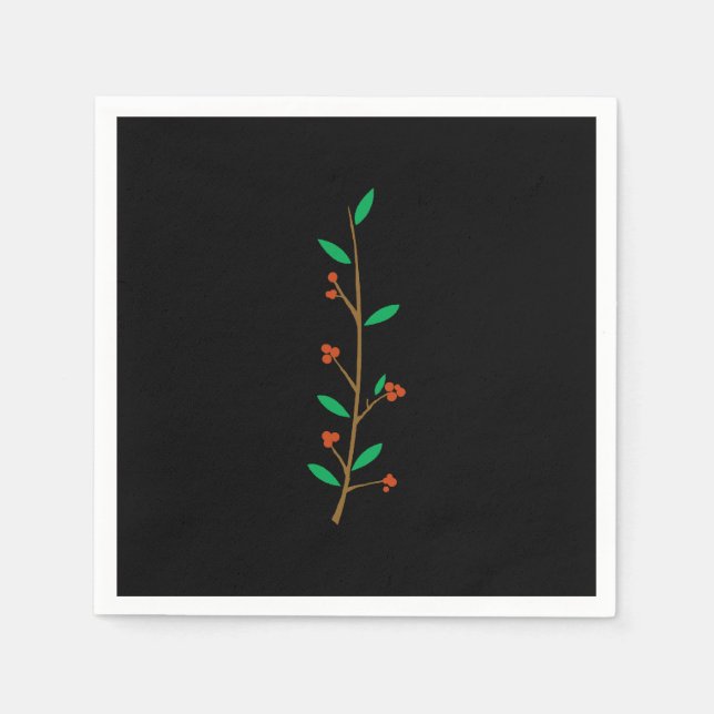 Black Merry Botanical Berry Branch Holiday Party Serviette (Vorderseite)