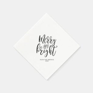 Black Merry & Bright Christmas Party Napkins Serviette