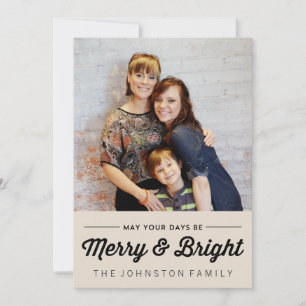 Black Merry & Bright Christmas Photo Flat Cards Feiertagskarte