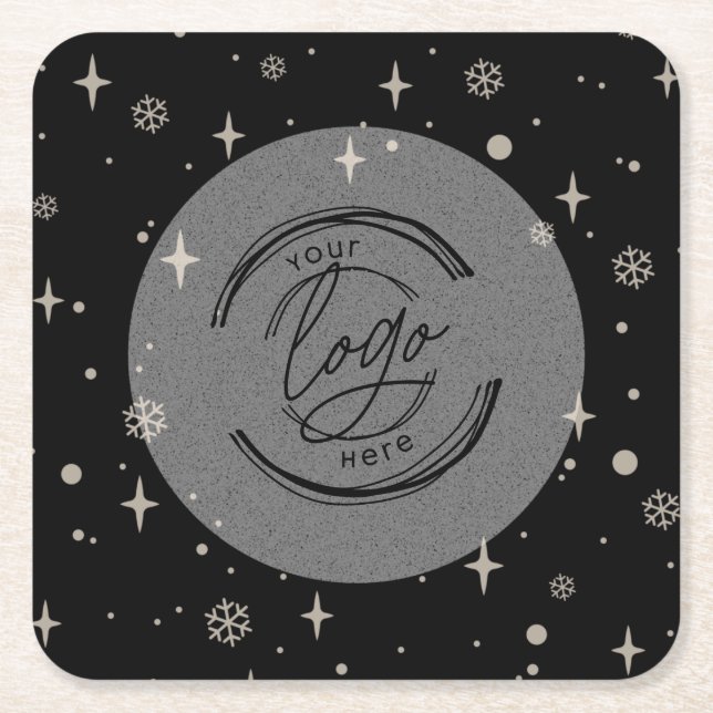Black Merry Christmas Business Logo Snowflake Rechteckiger Pappuntersetzer (Vorderseite)