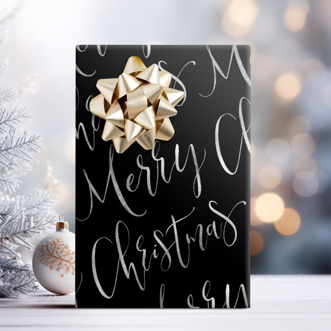 Black Merry Christmas Calligraphy Holiday Geschenkpapier (Black Merry Christmas Calligraphy Holiday Wrapping Paper)