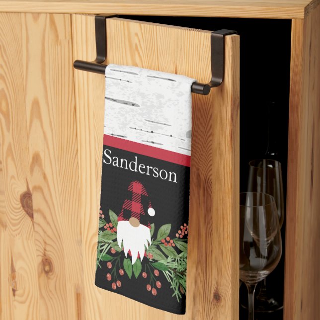 Black Merry Christmas Red Buffalo Kariert Gnome Geschirrtuch (Drittel gefaltet)