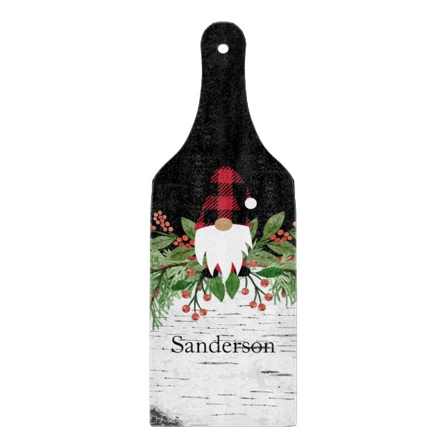 Black Merry Christmas Red Buffalo Kariert Gnome Schneidebrett (Vorderseite)