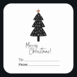 Black Merry Christmas Tree Gold Star Quadratischer Aufkleber<br><div class="desc">Schön und elegant schwarz-weiß Frohe Weihnachtsaufkleber mit einem minimalistischen handgezeichneten Weihnachtsbaum,  der einen winzigen goldenen Stern hat. So hübsch und perfekt für diejenigen,  die Liebe Hand geschrieben Skript. Sehen Sie sich die Koordination der Artikel in unserem Shop an. Hinweis: Entspricht unserem beliebten B&W Baumumhüllungspapier!!</div>