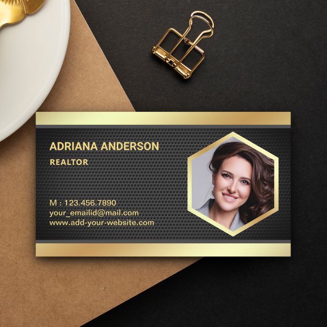Black Mesh Gold Foil Real Anwesen Foto Realtor Visitenkarte (Von Creator hochgeladen)