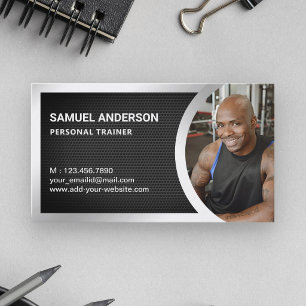 Black Mesh Silver Fitness Personal Trainer Foto Visitenkarte