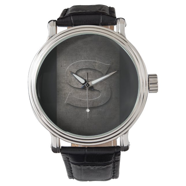 Black Metal Rustic S Monogram Watch Armbanduhr (Vorderseite)