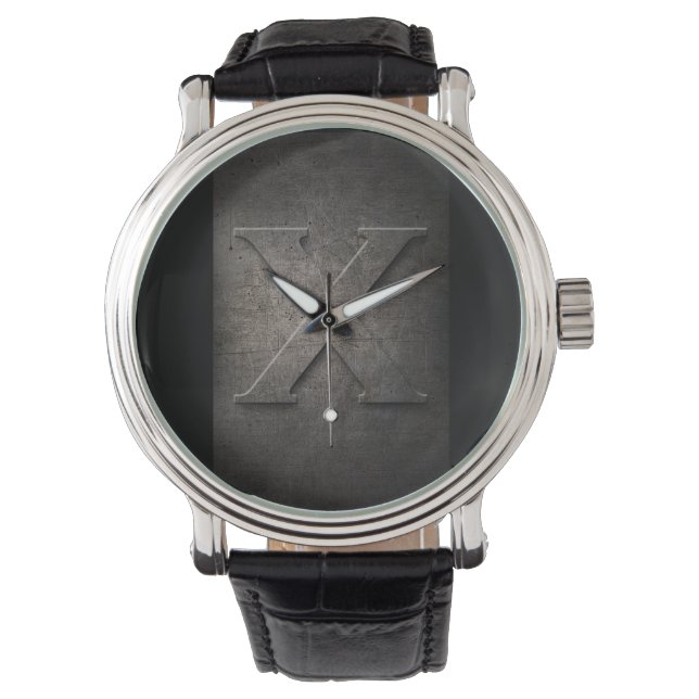 Black Metal Rustic X Monogramm Uhr (Vorderseite)