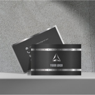 Black Metal Shiny Silver Modernes, elegantes Monog Visitenkarte