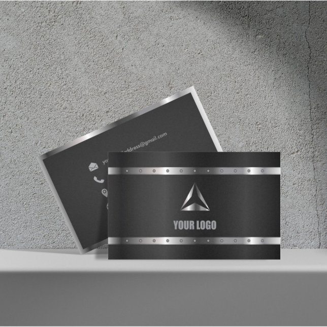 Black Metal Shiny Silver Modernes, elegantes Monog Visitenkarte (Von Creator hochgeladen)