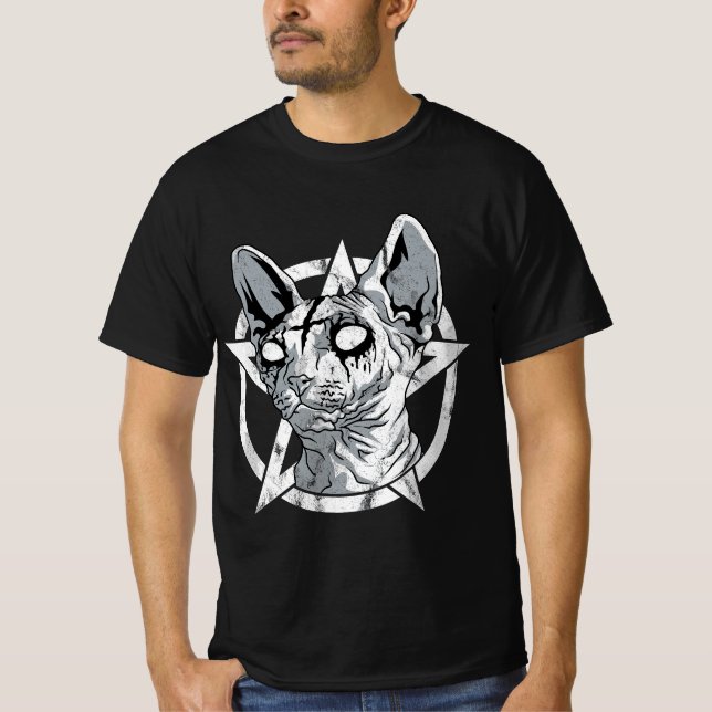Black Metal Sphynx Cat Goth and Death Metal Sphinx T-Shirt (Vorderseite)