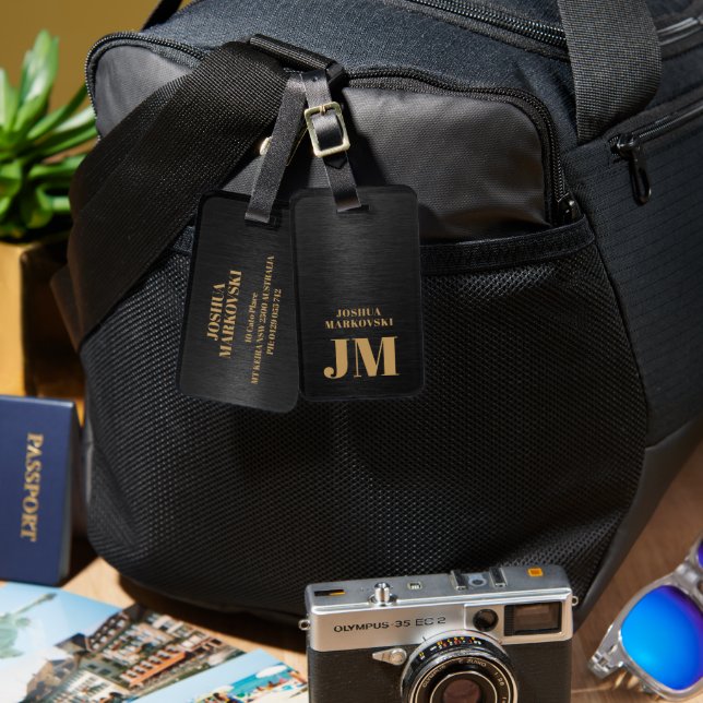 Black Metallic Background Gold Typografie Gepäckanhänger (Vorderseite & Rückseite)