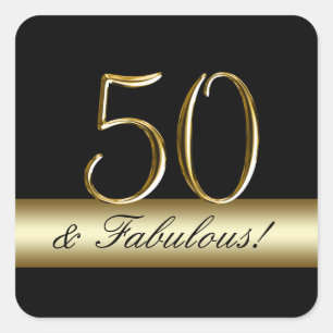Black Metallic Gold 50. Geburtstag Quadratischer Aufkleber
