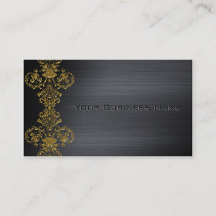 Black Metallic Gold Damask Corporate Business Visitenkarte