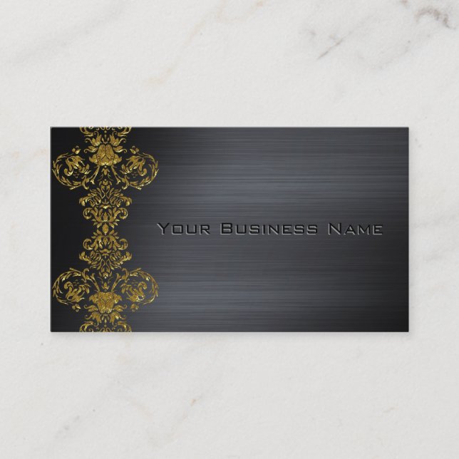 Black Metallic Gold Damask Corporate Business Visitenkarte (Vorderseite)