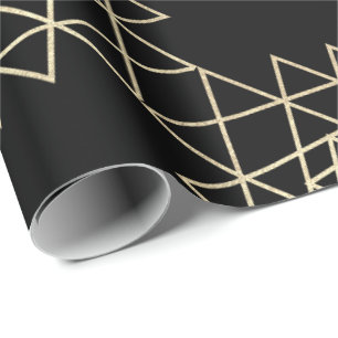 Black Metallic Gold Hexagon Geometry Champaign Geschenkpapier