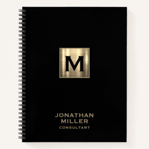 Black Metallic Gold Monogram Notizbuch