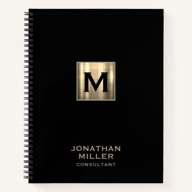 Black Metallic Gold Monogram Notizbuch (Vorderseite)