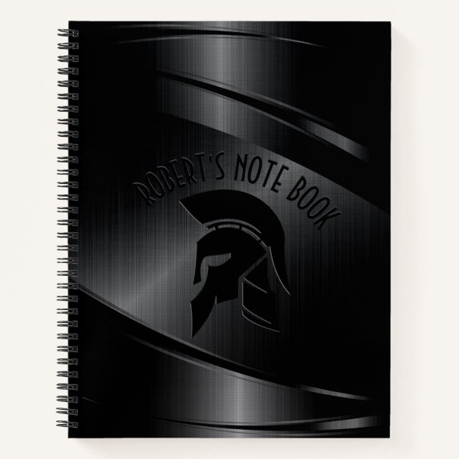 Black Metallic Look Roman Helm Custom Text Notizbuch (Vorderseite)