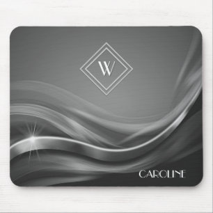 Black Metallic Luxury Monogram Mousepad