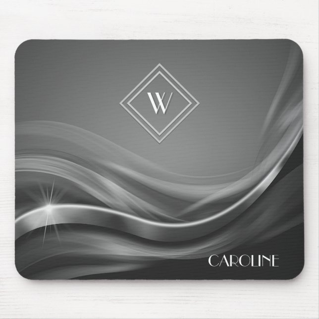 Black Metallic Luxury Monogram Mousepad (Vorne)