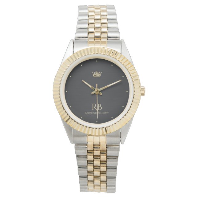 Black Metallic Watch in Gold Crown Armbanduhr (Vorderseite)