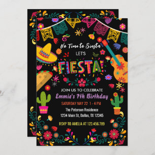 Black Mexican Birthday Party Fiesta, No Siesta Einladung