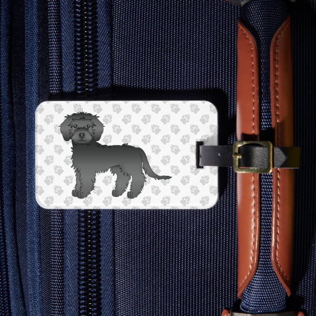 Black Mini Goldendoodle Cartoon Dog Gepäckanhänger (Vorderseite Insitu 4)