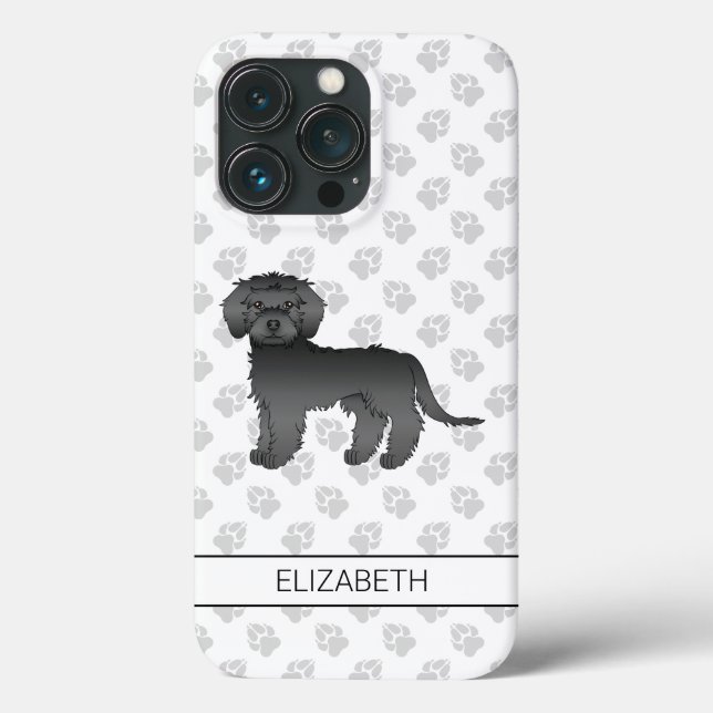 Black Mini Goldendoodle Cartoon Dog & Name Case-Mate iPhone Hülle (Rückseite)