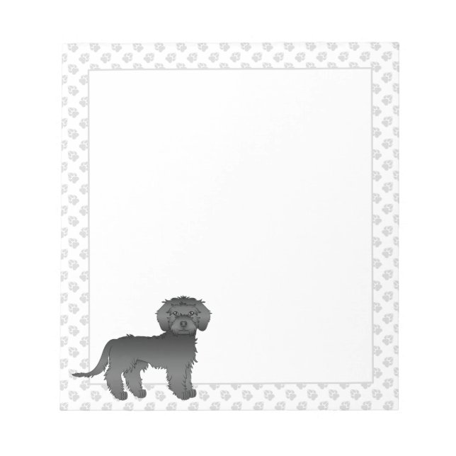 Black Mini Goldendoodle Cartoon Dog & Paws Notizblock (Vorderseite)