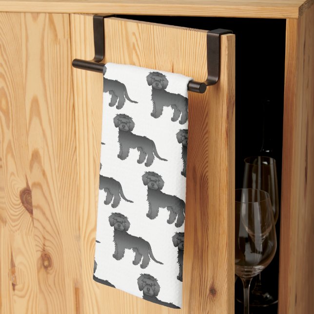 Black Mini Goldendoodle Niedlich Cartoon Dog Muste Geschirrtuch (Drittel gefaltet)
