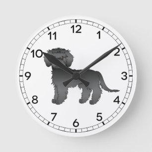 Black Mini Goldendoodle Niedlich Cartoon Dog Runde Wanduhr