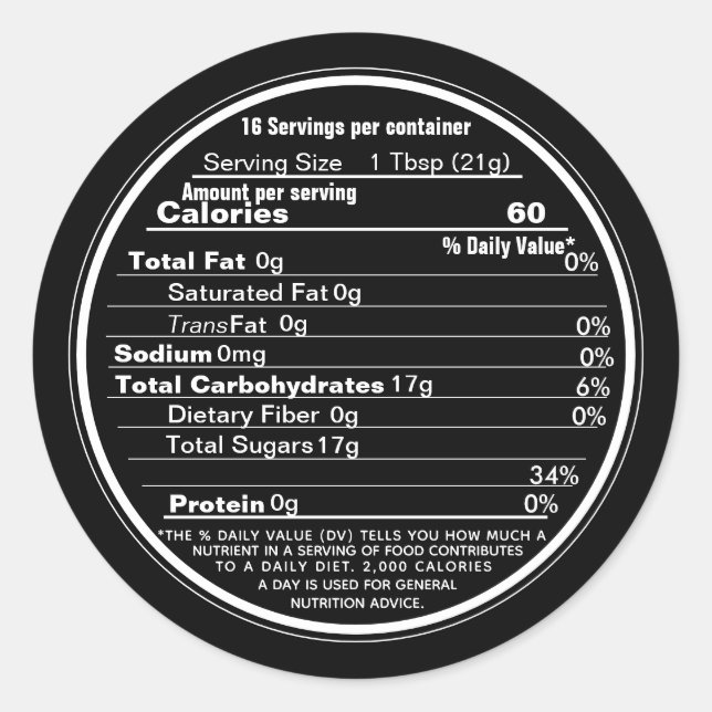 Black Mini Lid Label Honey Nutrition Fakten Runder Aufkleber (Vorderseite)