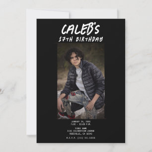 Black Minimal Fotografy Foto Geburtstagsparty Einladung