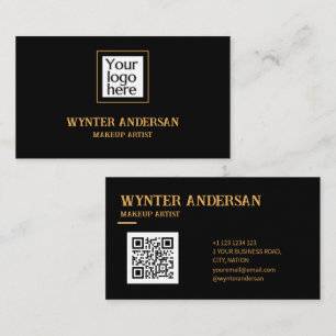 Black Minimal Gold Chic Luxus Custom Logo QR Code Visitenkarte
