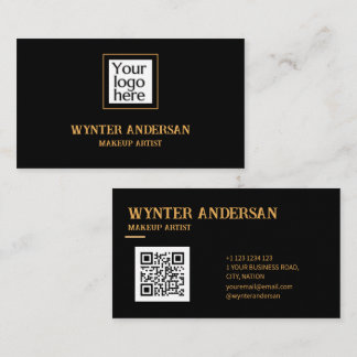 Black Minimal Gold Chic Luxus Custom Logo QR Code Visitenkarte