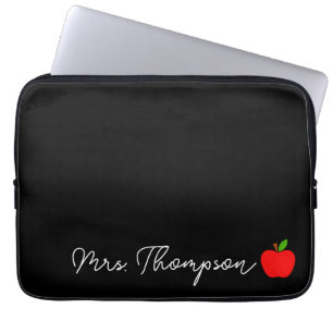 Black Minimal Individuelle Name Lehrer Red Apple G Laptopschutzhülle