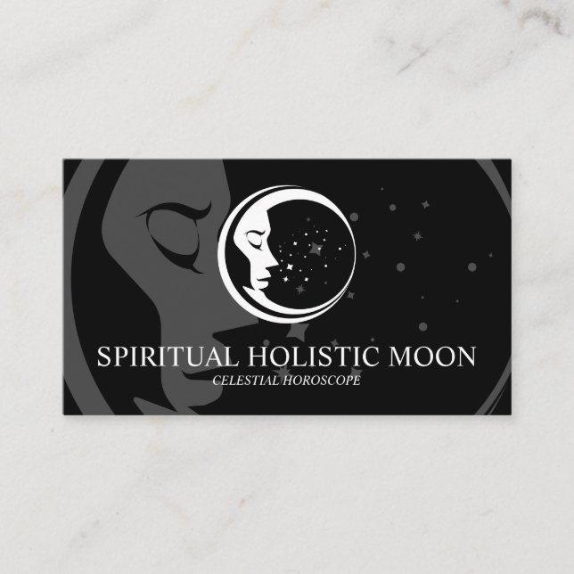 Black Minimal Modern Celestial Spiritual Moon Star Visitenkarte (Vorderseite)