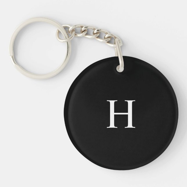 Black Minimal Modern Elegant Monogram Schlüsselanhänger (Vorderseite)
