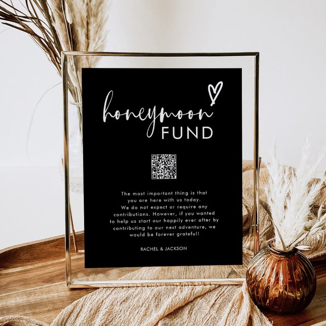 Black Minimal QR Code Wedding Honeymoon Fund Poster (Von Creator hochgeladen)