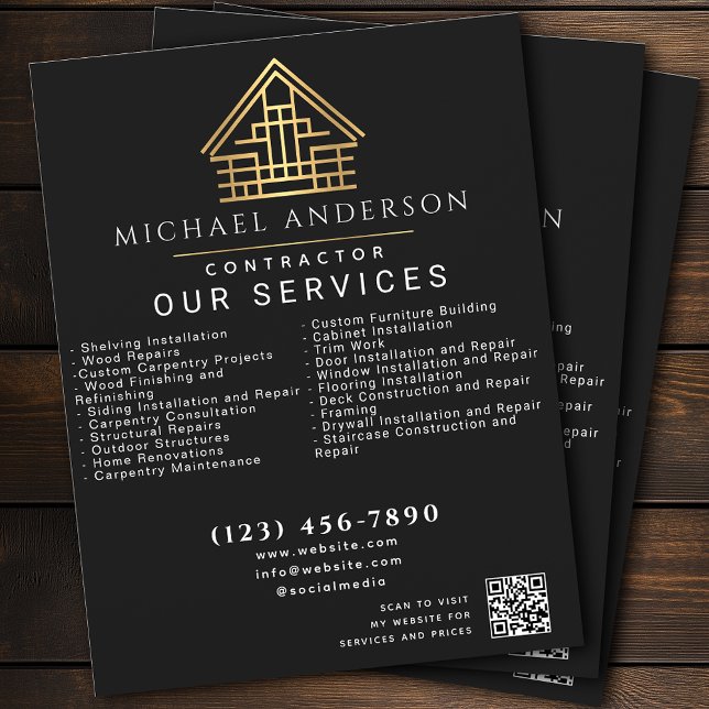 Black Minimal Zuhause Gebäude Construction QR Code Flyer (Von Creator hochgeladen)