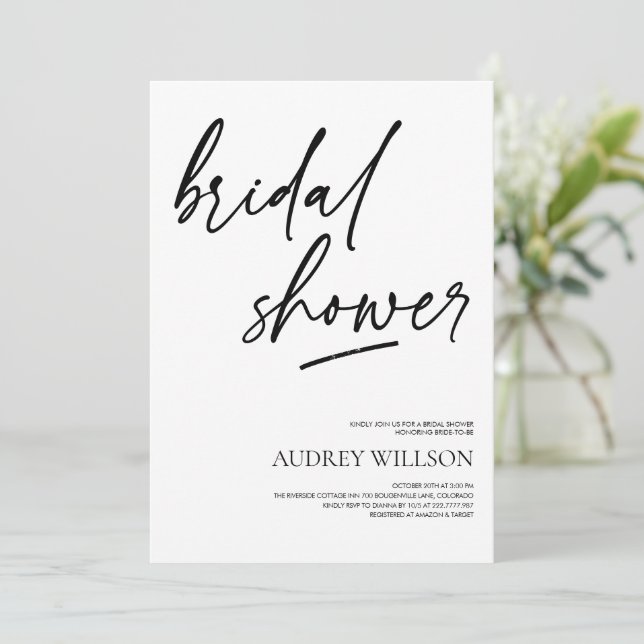 Black Minimalist Bridal Shower Invitation Einladung (Stehend Vorderseite)