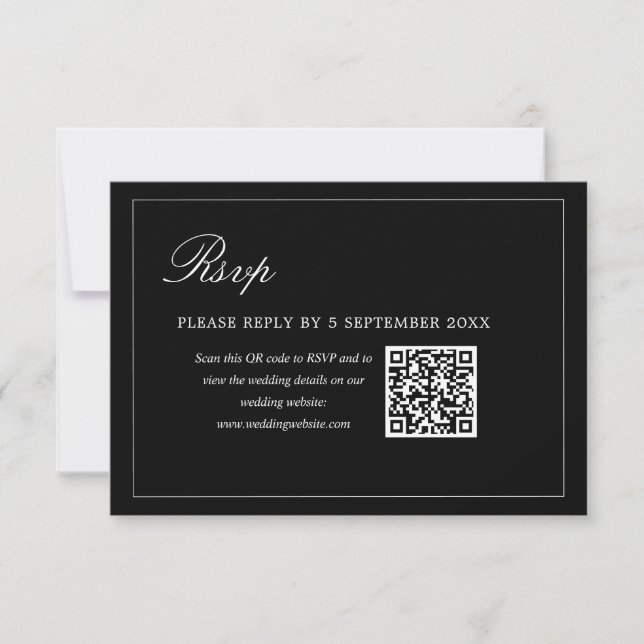 Black Minimalist QR Code RSVP Wedding Enclosure (Vorderseite)