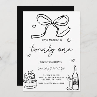 Black Minimalistisch 21. Geburtstag Party Einladung