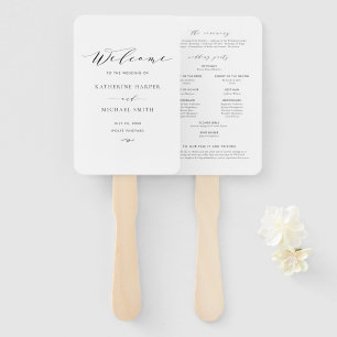 Black Minimalistisch Dainty Script Wedding Program Fächer