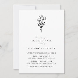 Black Minimalistisch Floral Bouquet Brautparty Einladung