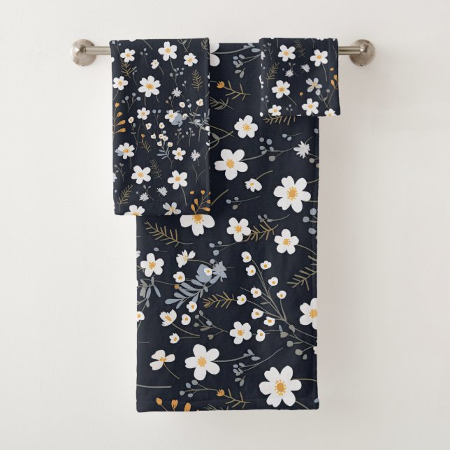 Black Minimalistisch Gentle Garden Wildblumen Kind Badhandtuch Set (Insitu)