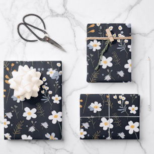 Black Minimalistisch Gentle Garden Wildblumen Kind Geschenkpapier Set