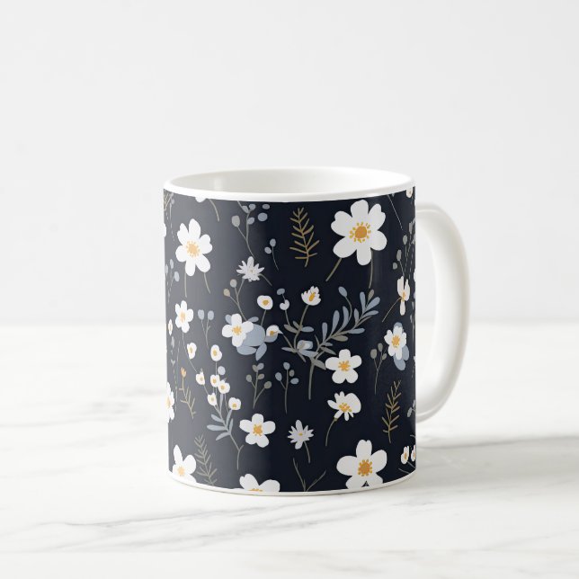 Black Minimalistisch Gentle Garden Wildblumen Kind Kaffeetasse (VorderseiteRechts)